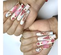 Christmas Nails Press Ons Long Square Press On Nails False With Snowflak Designs Stick On For Women 24Pcs Long Square Nail