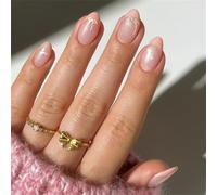 Christmas Nails Short Almond Press On Nails Bowknot Designs French Tips Glossy False Nails Full Covers For Women 24Pcs