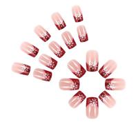 Christmas Nails Short Square, Glittering 24Pcs | Application Manicure, Glittering Snowflake, Christmas Acrylic Nails, Decoration for Parties 24 Pieces