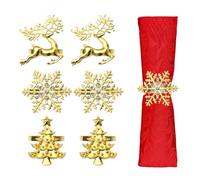 Christmas Napkin Rings,6 Pcs Christmas Tree Snowflake Reindeer Gold Napkin Rings Holder Napkin Buckle Serviette Rings for Thanksgiving Wedding Party Dinner Table Decoration (Elk&Snowflake&Xmas Tree)