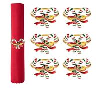 Christmas Napkin Rings, 6 Pcs Gold Napkin Rings Bow Candy Canes Napkin Buckle Holders Christmas Dinner Table Decorations for Xmas Thanksgiving Wedding Holiday Party Banquet (Candy Canes)