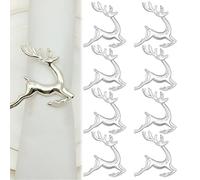 Christmas Napkin Rings, 8 Silver Reindeer Napkin Holders, Elegant Christmas Tableware for Holiday Party Decor, Wedding Reception Table Setting, Thanksgiving Dinner Decoration