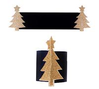 Christmas Napkin Rings Tableware Card and Gold Glitter 6 Pack Tree Design