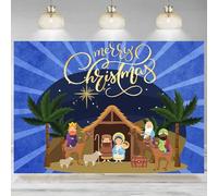 Christmas Nativity Backdrop Baby Manger Holy Mother Mary Joseph Three Kings Star Bethlehem Photographic Background Banner 350x230cm