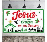 Christmas Nativity Backdrop Banner Merry Christmas Jesus Birth Nativity Backdrop Banner Jesus is The Reason for The Season Xmas Religious Xmas Photo Booth Background for Happy New Year Eve Xmas Party