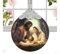 Christmas Nativity Blessing Pendant - Birth Blessing Pendant Nativity Scene Christmas Pendant,Jesus Round Holiday Decor Keepsake Christmas Ornaments for Car