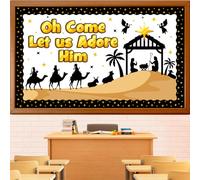 Christmas Nativity Bulletin Board Decoration Set, Xmas Christian Jesus Birth Classroom Decorations Christmas Religious Cutouts Winter Holiday Library Sunday School Church Wall Door Decor for Teacher