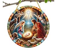 Christmas Nativity Decorations - Flat Round Acrylic Window Decor, Nativity Scene Front Door Ornament For Religious Christmas Tree Décor, Holiday Home Decorations For Adults Religious Christmas Nativit