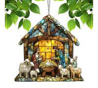 Christmas Nativity Dream Catcher - Christian Christmas Ornaments | Acrylic Jesus Christmas Decor | Colorful Nativity Christmas Window Ornaments | Painted Dyed Light Dream Catcher