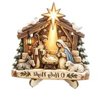 Christmas Nativity Figurine Manger Christian Wooden Decor with Stand | Holy Family Nativity for Display Cabinet Bookshelf Windowsill Fireplace Office Desk Birth of the Savior