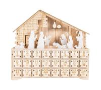 Christmas Nativity House - Wooden Advent Countdown, Holiday LED Light Drawers, Traditional Seasonal Desktop Decoration Set | Twenty Four Day Faith Inspired Festive Ornament For Kids Adults