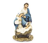 Christmas Nativity Music Box Statue - One Piece Holy Family Figurine with “O Come All Ye Faithful” Melody, 7.5” Tabletop Religious Décor with Ornament & Prayer Card Gift Set
