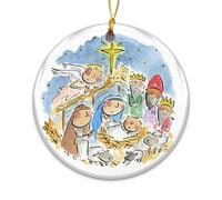 Christmas Nativity Ornament Ceramic - Holy Family with Baby Jesus, Angel, Three Kings, Sheep - Religious Xmas Decoration for Tree, Christian Gift