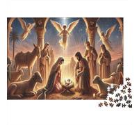 Christmas Nativity Scene 1000 Piece Puzzle for Adults Nativity Scene Angels Shepherds Manger Challenging Premium Thick Sturdy Vibrant Stress Relief Decor 70x50cm/1000pcs