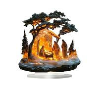 Christmas Nativity Scene, 2D Acrylic Nativity Scene Figures, Home Decorations Figure with LED Lights, Religious Desktop Christmas Crafts for Nightstand Windowsill