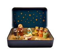 Christmas Nativity Scene Box, Miniature Christmas Nativity Scene Set in Decorative Tin Box, Resin Figurines with Starry Background, Holy Family Seasonal Decoration 13x8x2.5cm, Holiday Home Decor