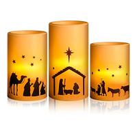 Christmas Nativity Scene Candles LED Flameless Christmas Nativity Scene Candles Battery Flameless Candles Holiday Nativity Candleholders Christmas Season Season Home Decor Accents, 1 Set of 3