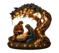 Christmas Nativity Scene Desktop Decoration, 3D Resin Nativity Scene Figurine with Light, Birth of Jesus Ornament, Faithful Decor for Home, Church, Christian Holiday
