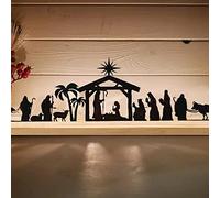 Christmas Nativity Scene Nativity Sets With LED Lights, Light Up Black Metal Nativity Set with Wood Base, Little People Nativity Set Decor, Willow Tree Nativity for Christmas Table Decoration (B)