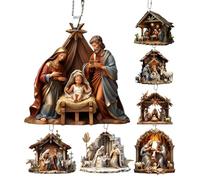 Christmas Nativity Scene Ornament | 2D Acrylic Flat Birth Jesus Christ Hanging Ornament | Religious Christian Vintage Birth Of Jesus Christmas Tree Decoration
