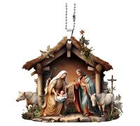 Christmas Nativity Scene Ornament, 2D Acrylic Flat Birth Jesus Christ Hanging Ornament, Religious Christian Vintage Birth Of Jesus Christmas Tree Decoration Home Decor (E)