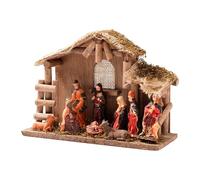 Christmas Nativity Scene Set Resin Jesus Manger House Figure Ornament, Christmas Crib Religious Miniature Figurine Set For Desks, Women, Tables,Mantels 25x18x9.5cm