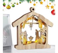 Christmas Nativity Set | Religious Table Decoration Centre - Interior Wooden Nativity Scene Decoration with LED Lighting - For Fireplace Bedroom Mantle Office Table Country House Holiday Decoration