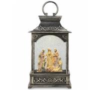 Christmas Nativity Snow Globe Lantern with Glitter Water Motion & Warm LED Light Bronze Indoor Decoration - Battery or USB Operated Gift16.5x9x28.2cm