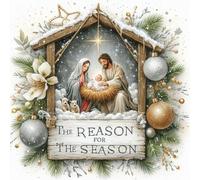 Christmas Nativity Stamped Cross Stitch Kit for Adults Beginners, 11CT The Reason for The Season DIY Embroidery Craft for Festive Wall Art & Christian Gift (40x40cm)