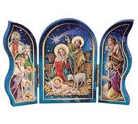 Christmas Nativity Triptych Holy Family Jesus in a Manger Wise Men and Xmas Angel