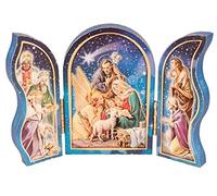 Christmas Nativity Triptych Holy Family Jesus in a Manger Wise Men and Xmas Angel
