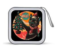 Christmas Naughty Cat Santa Hat CD Case 40 Capacity Plastic DVD Storage Box Sleeves Zippered Wallet