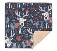 Christmas Navy Blue Moose Boho Soft Thick Baby Care Play mat for Floor Waterproof Foldable Tummy Time Mat for Newborns Babies Infants Toddlers, 50'' x 50''