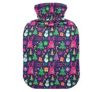 Christmas Navy Blush Reindeer Christmas Elements Hot-Water Bottle with Soft Cover, 1L Hot Compress Bag for Hand Feet Warmer