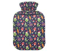 Christmas Navy Cute Veggie Elements Hot Waterbottle with Soft Cover, 1L Hot Compress Bag for Sore Muscle