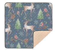 Christmas Navy Green Brown Deer Tree Bird Large Non-Slip Baby Playmat for Indoor Outdoor Cozy Breathable Tummy Time & Crawling Mat for Newborns Babies Infants Toddlers, 50'' x 50''