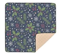 Christmas Navy Green Holly Snowflakes Stars Soft Padded Baby Activity Play Mat for Floor Comfortable Padded Baby Mat for Baby Toddler Infant, 50'' x 50''