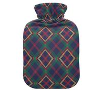 Christmas Navy Red Green Plaid Travel Hot Water Bottle with Soft Cover, 1L Hot Water Bags for Neck Shoulder Warmer
