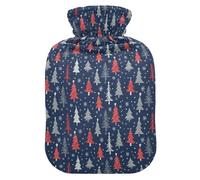 Christmas Navy Red Grey Trees Snowflakes Hot Water Bottles with Soft Cover, 1L Hot Compresses for The Body for Hot and Cold Therapies