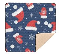 Christmas Navy Red Santa Hat Mitten Snowflake Soft Thick Baby Gym & Activity Mat for Indoor Outdoor Washable Baby Crawling Mat for Baby Kids Toddlers Infants, 50'' x 50''