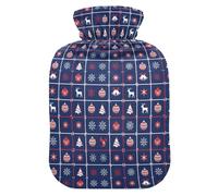 Christmas Navy Red White Christmas Icons Water Bottle for Hot Water with Soft Cover, 1L Water Bags for Menstrual Cramps