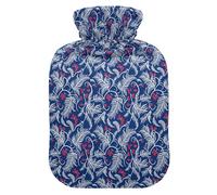 Christmas Navy White Red Berry Leaf Hot Waterbottle with Soft Cover, 1L Hot Compress for Period Cramps