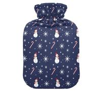 Christmas Navy White Snowman Candy Cane Hot Water Bottle with Soft Cover, 1L Hot Compresses for The Body for Arthritis