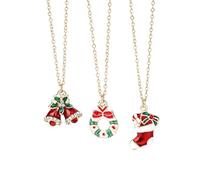 Christmas Necklace for Women, Cute Xmas Pendant Jewelry, Holiday Gift | 3Pcs Christmas Necklaces for Women, Enamel Santa Hat Jingle Bell Candy Cane Necklace Set, Xmas Holiday Party Jewelry Gift