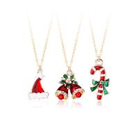 Christmas Necklace for Women, Cute Xmas Pendant Jewelry, Holiday Gift | 3Pcs Christmas Necklaces for Women, Enamel Santa Hat Jingle Bell Candy Cane Necklace Set, Xmas Holiday Party Jewelry Gift