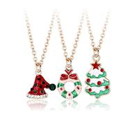 Christmas Necklace for Women, Cute Xmas Pendant Jewelry, Holiday Gift | 3Pcs Christmas Necklaces for Women, Enamel Santa Hat Jingle Bell Candy Cane Necklace Set, Xmas Holiday Party Jewelry Gift
