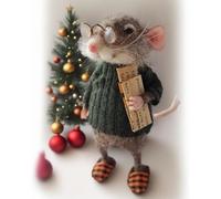 Christmas Needle Felted Mouse, Christmas Wool Felt Mouse Ornament, Halloween Christmas Decor, Felt Mice Figurine, Needle Felted Christmas Mouse Doll Decorations (Student)