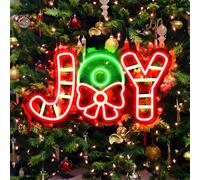 Christmas Neon Sign LED Joy Neon Light Christmas Decorations Joy Lights Dimmable Light Up Sign for Window Decor Party Kids Gift Bedroom Living Room Winter HomeHanging Decorations
