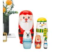 Christmas Nest Dolls | 5 Pieces Wooden Christmas Stackable Crafts - Santa Moose Snowman Nested Toys - For Kids Boys Girls Adults Family Party Gift Home Birthday