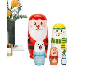 Christmas Nest Dolls | 5 Pieces Wooden Christmas Stackable Crafts - Santa Moose Snowman Nested Toys - For Kids Boys Girls Adults Family Party Gift Home Birthday